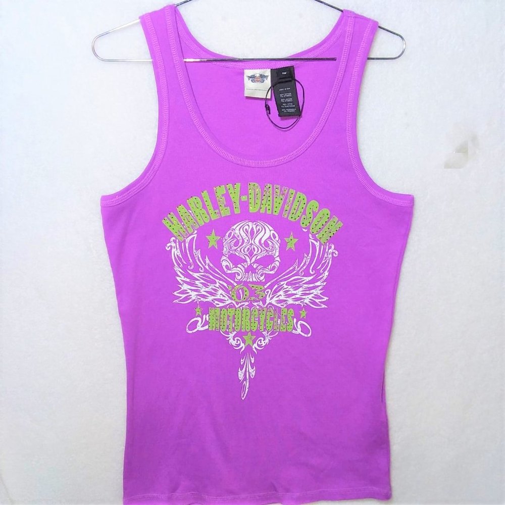 HARLEY DAVIDSON Pink Peridot Green Rhinestone Top